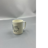 Glass, coffee mug with a white handle.
