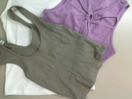 Set of 3 tops, white, pink, green