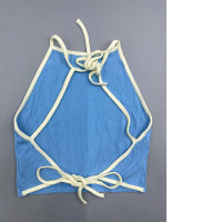 Blue ribbed halter neck crop top