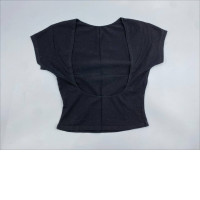 Black T-shirt with a wide neckline at the back. Black T-shirt with a wide neckline at the back.