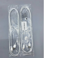 Set of 2 White USB-A to Lightning charging cable for charging Apple devices.
