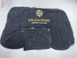 Black velvet portable massage table cover set, printed with the "ENJOYBODY" brand logo.