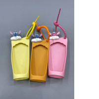 Set of 3 Portable silicone water bottle or hand sanitizer holder featuring Disney's Stitch design.