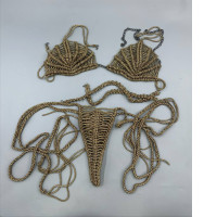  metallic gold crochet string bikini set. 