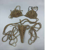 metallic gold crochet string bikini set. 