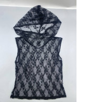 Black lace sleeveless hooded top