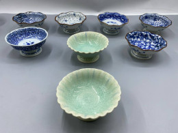 Set of 8 Small glass plate, seto, with chrysanthemum pattern. Set of 8 Small glass plate, seto, with chrysanthemum pattern.