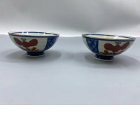Set of 2 Glass and rice bowls made from gourds, featuring distinctive traditional hand-painted designs.