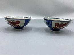Set of 2 Glass and rice bowls made from gourds, featuring distinctive traditional hand-painted designs.