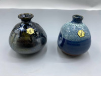 Set of 2 Small glass sake bottle from the Hiroyama kiln.