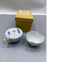 Set of 2 Shussai Pottery (Nagasawa Eizan) blue and white porcelain sencha tea set, 