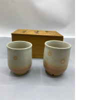 Set of 2 Glass, Japanese glass tea cup in the Hagi-yaki style (Hagi-yaki yunomi) 