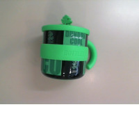 Green plastic mug with silicone handle