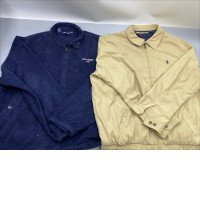 Set of 2 vintage navy blue Polo Sport fleece pullover and a beige Polo Ralph Lauren Harrington windbreaker jacket. 
