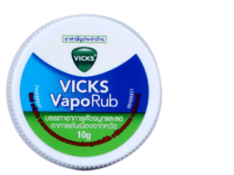 10g tin of Vicks VapoRub, a topical ointment used to relieve cold symptoms. 
