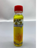 A bottle of yellow herbal oil for relieving muscle pain, dizziness, and insect bites.