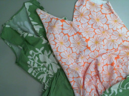 Set of 2 long dresses, green and orange in flowers Set of 2 long dresses, green and orange in flowers