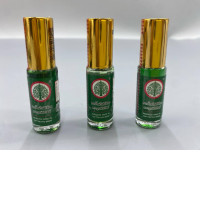 Set of 3 Rup Ton Pho Medicated Green Oil, a Thai herbal product used for relieving muscle pain, bruising, insect bites, and rashes. 