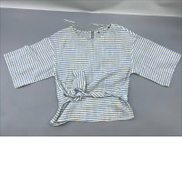  Zara blue and white striped cotton tie front top. 