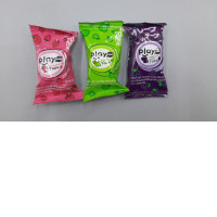 Set of 3 Playmore Gummy Tape Candies: Strawberry, Green Apple, and Japanese Grape.