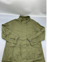 utility-style utility jacket or parka in olive green, likely featuring a stand collar and adjustable waist drawstring similar to classic fishtail designs. 