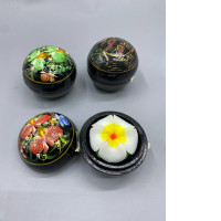 Set of 3 Scented candles in a black patterned box. Set of 3 Scented candles in a black patterned box.