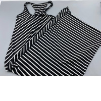 Black sleeveless maxi dress with white stripes