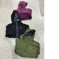 Set of 3 Berghaus raincoats include the Grasholm 3in1 model for children in pink/purple, black, and green. Set of 3 Berghaus raincoats include the Grasholm 3in1 model for children in pink/purple, black, and green.