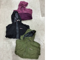 Set of 3 Berghaus raincoats include the Grasholm 3in1 model for children in pink/purple, black, and green.