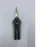 ergonomic garden shears featuring straight stainless steel blades and a locking mechanism. 