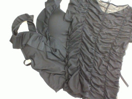 Black one-piece swimsuit set with mesh blouse Black one-piece swimsuit set with mesh blouse