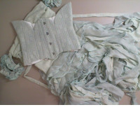 Set of green dress with a short fluffy skirt and corset