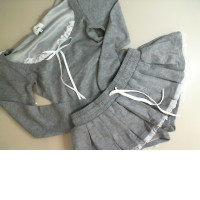 Gray women's suit, skirt and hooded jacket