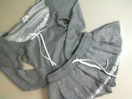 Gray women's suit, skirt and hooded jacket