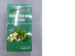 tea product named Hoang Thao Moc Tea Bag designed to promote restful sleep and a peaceful mind.