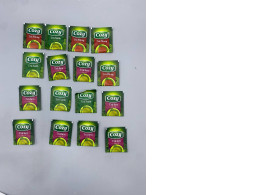 Set of 16 collection of Cozy brand tea bags from Vietnam, featuring an assortment of flavors including Olong (Oolong), Xanh (Green), and Sen (Lotus). 