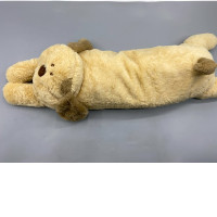  beige, long-bodied dog plush toy designed to resemble a sleeping or lying animal.