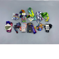 Set of 11 collection of marathon finisher medals from various running events, including the Moscow Marathon and "White Nights" race. 