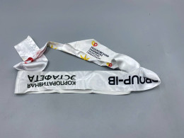 white satin sash featuring branding for the Moscow Marathon corporate relay event. 