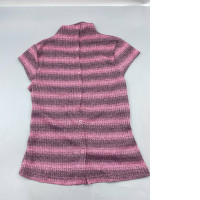 SHEIN BAE women's striped, short-sleeve stand collar top with a button front. 