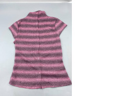 SHEIN BAE women's striped, short-sleeve stand collar top with a button front. 