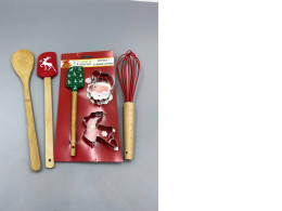 Set of 5 This holiday baking set includes 4 pieces: a festive-shaped silicone spatula, an egg whisk, and a Christmas-themed cookie cutter. Set of 5 This holiday baking set includes 4 pieces: a festive-shaped silicone spatula, an egg whisk, and a Christmas-themed cookie cutter.