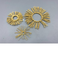 Set of 3 natural woven raffia hoop wall hangings adds a Bohemian, earthy texture to any room. 