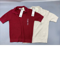 Set of 2  H&M women's short-sleeved ribbed polo shirts featuring a distinctive V-neck collar and a textured knit pattern. 