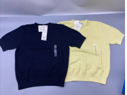 Set of 2 UNIQLO Women's Cotton Crew Neck Short Sleeve Sweaters are crafted from 100% cotton with a delicate textured knit fabric. 
