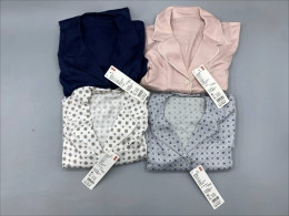 Set of 4 UNIQLO women's pajamas are from the Satin or Rayon Lounge Set collection. Set of 4 UNIQLO women's pajamas are from the Satin or Rayon Lounge Set collection.