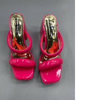  hot pink sandals are similar to the RF Room of Fashion double strap open square toe flared block heel mules. 