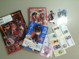 Anime set, 3 comic books, 2 acrylic figures, sticker set