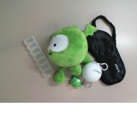Playrix set: eye mask, green soft toy, 2 keychains, box with separate compartments