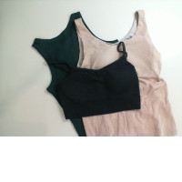 Set of 3 sports bras, green, beige and black